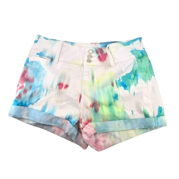 Tie-Dye Shorts Blue Savvy High-Waisted Juniors 3 Button Size 17 (33) JJ3719 - Picture 2 of 8